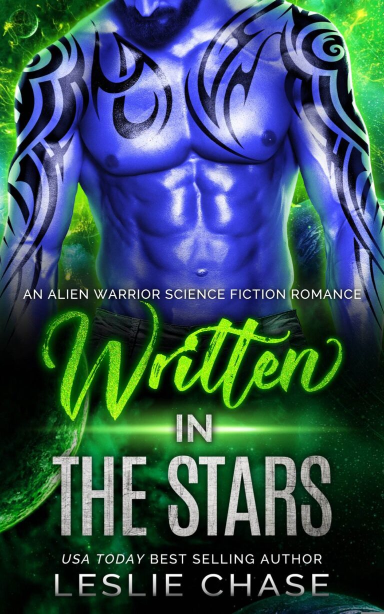 Written in the Stars cover, with a bare-chested, muscular blue skinned alien. Black abstract tattoos.